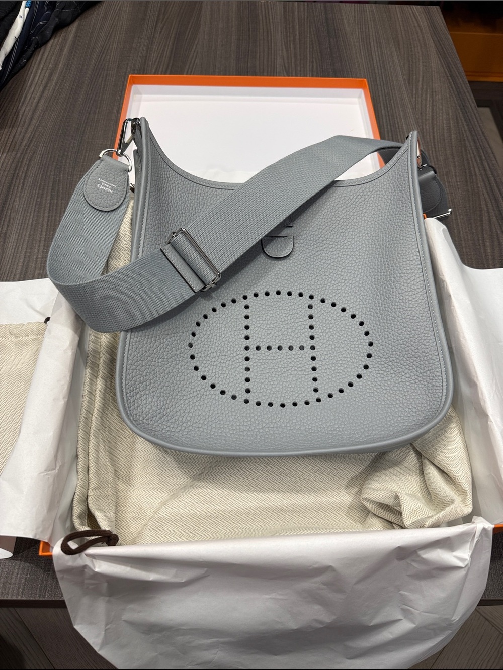 Hermes Evelyne 29 in Gris Pantin taurillon clemence leather palladium hardware